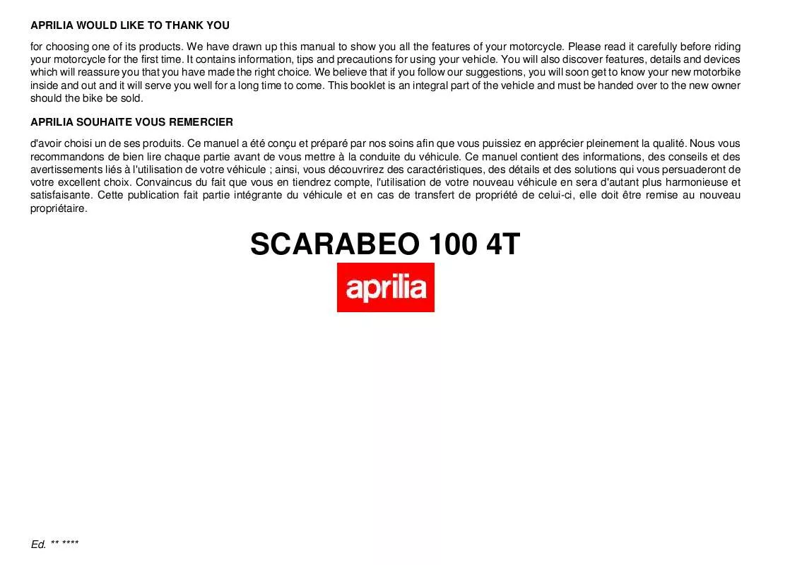 Mode d'emploi APRILIA SCARABEO 100 4T