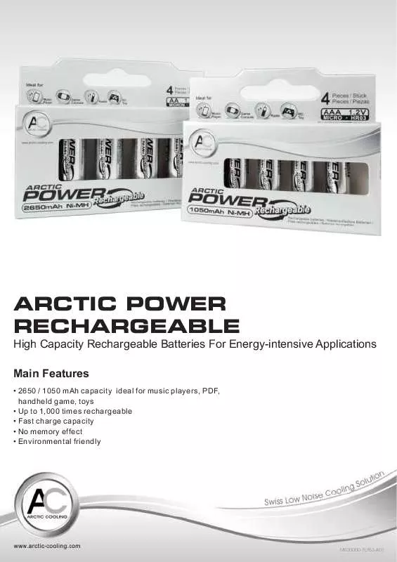 Mode d'emploi ARCTIC COOLING POWER RECHARGEABLE