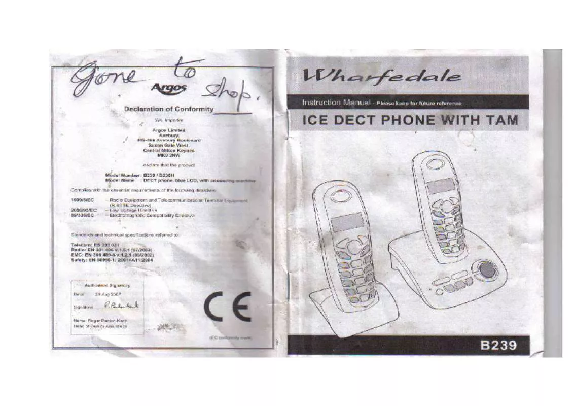 Mode d'emploi ARGOS WHARFEDALE ICE DECT PHONE WITH TAM B239