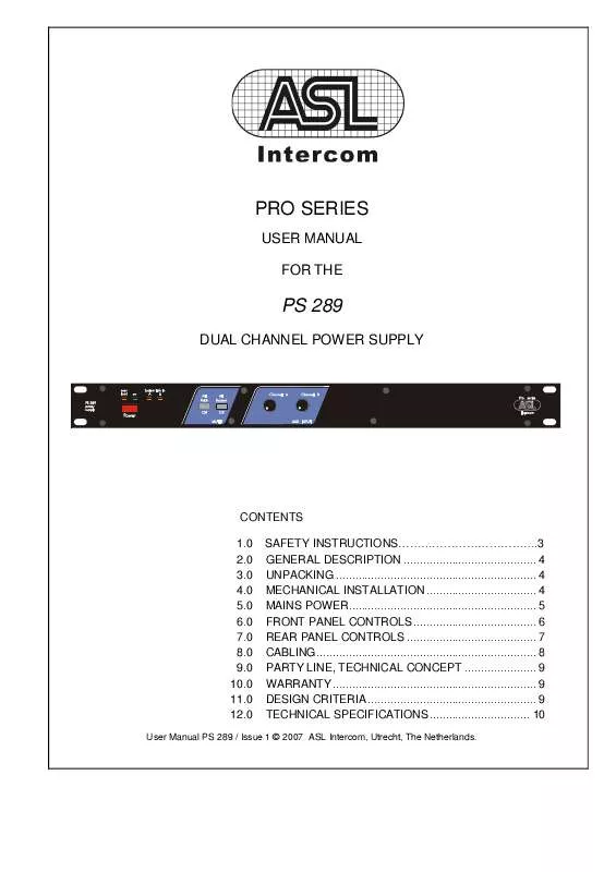Mode d'emploi ASL INTERCOM PS289