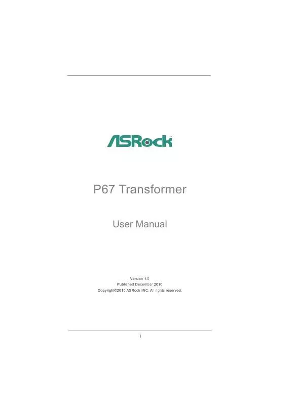 Mode d'emploi ASROCK P67 TRANSFORMER