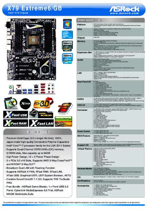 Mode d'emploi ASROCK X79 EXTREME6GB