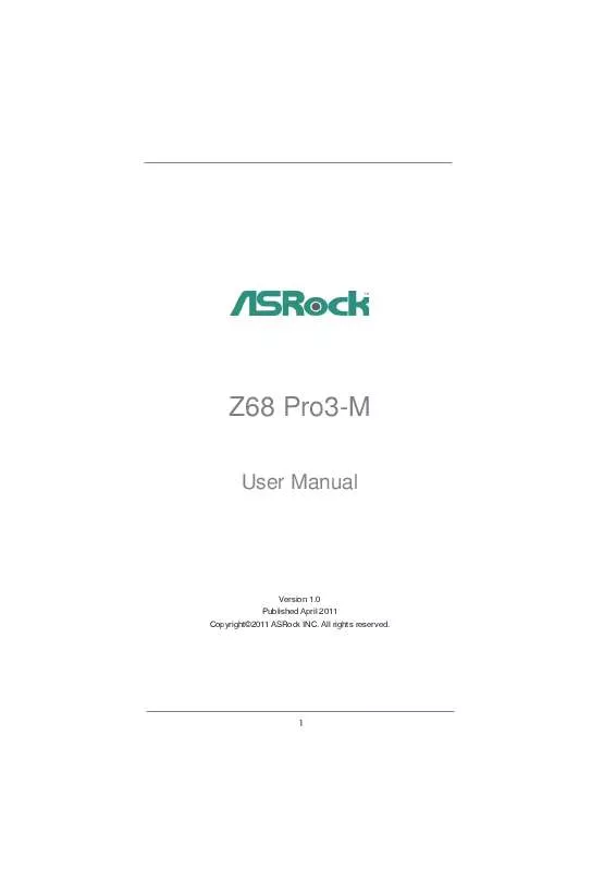 Mode d'emploi ASROCK Z68 PRO3-M