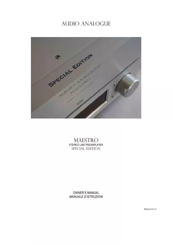 Mode d'emploi AUDIO ANALOGUE MAESTRO STEREO LINE PREAMPLIFIER SPECIAL EDITION