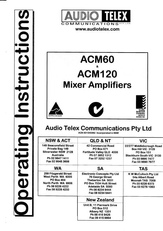 Mode d'emploi AUDIO TELEX ACM120