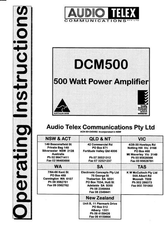 Mode d'emploi AUDIO TELEX DCM500