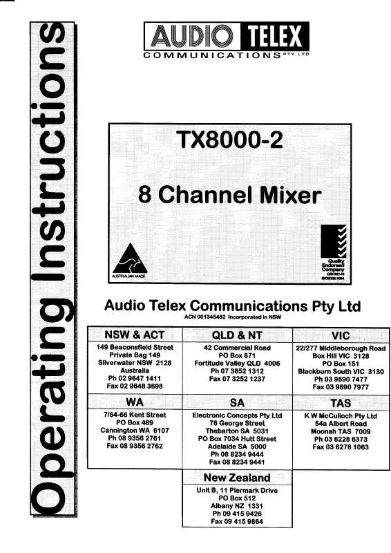 Mode d'emploi AUDIO TELEX TX8000-2