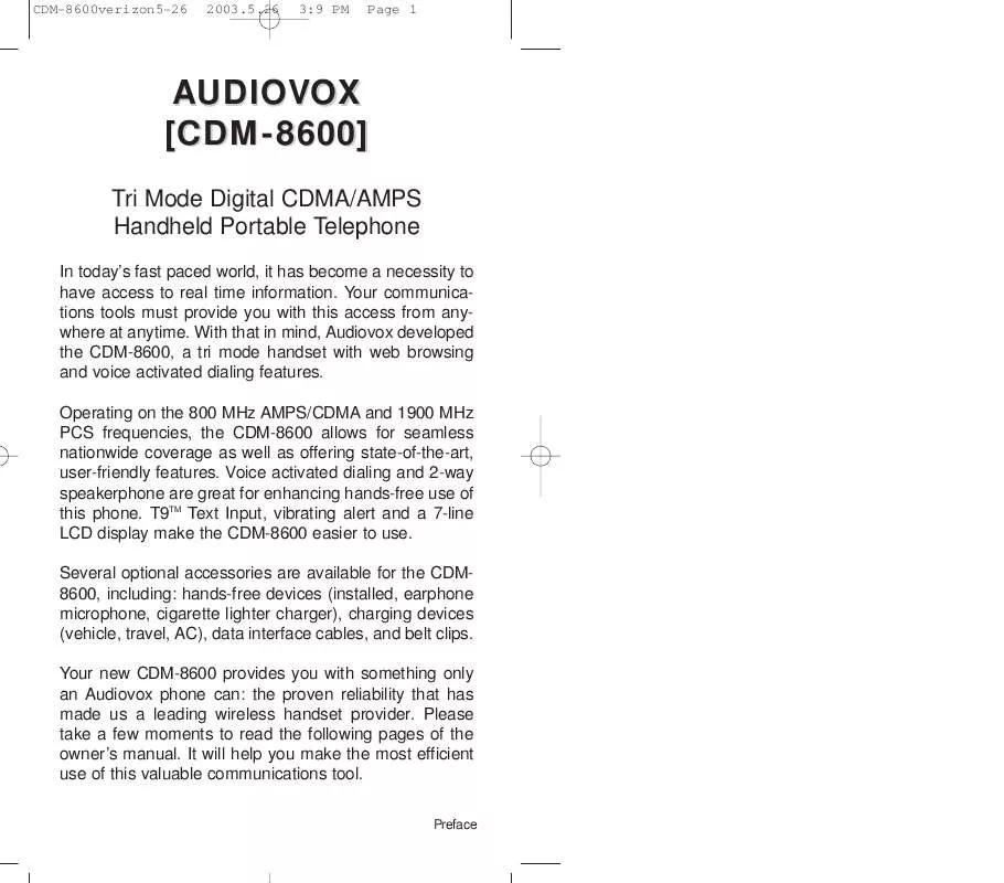 Mode d'emploi AUDIOVOX CDM-8600