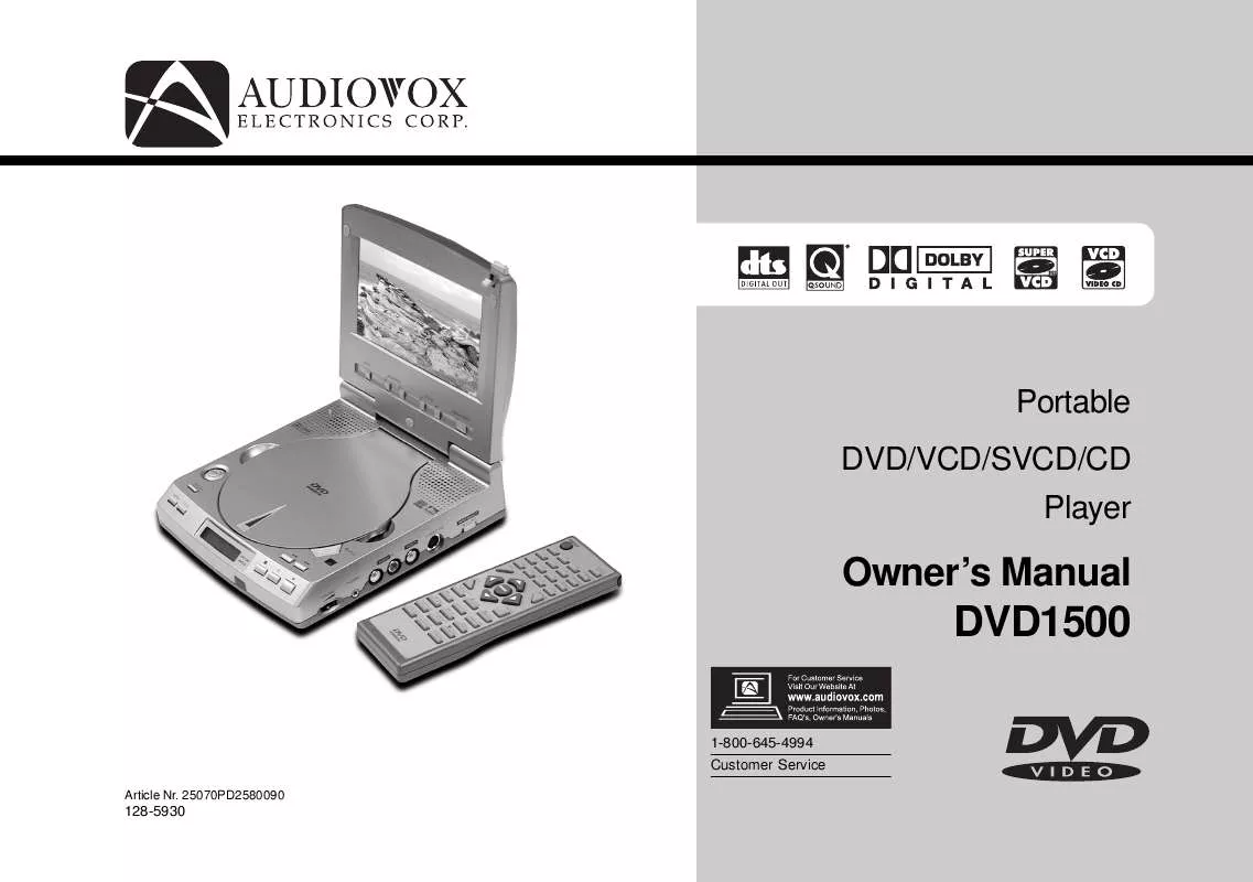 Mode d'emploi AUDIOVOX DVD1500