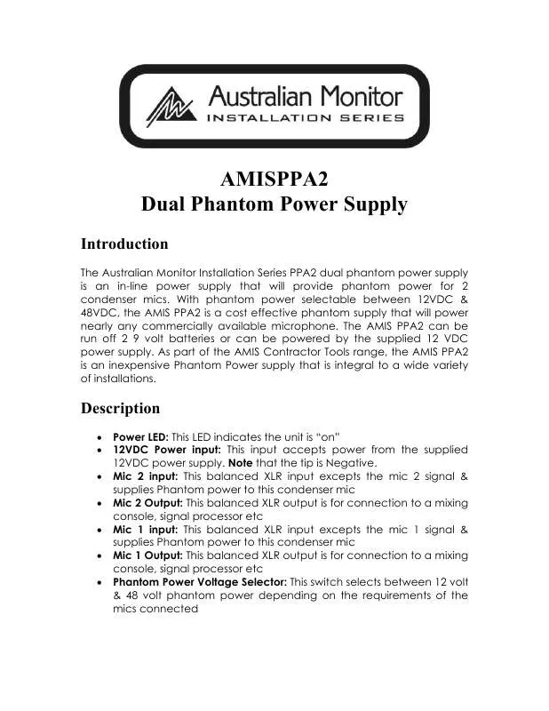 Mode d'emploi AUSTRALIAN MONITOR AMIS PPA2