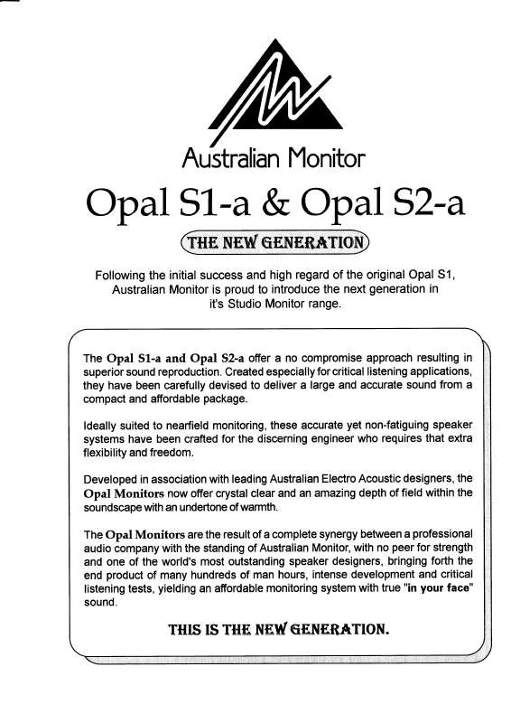 Mode d'emploi AUSTRALIAN MONITOR OPAL S1-A