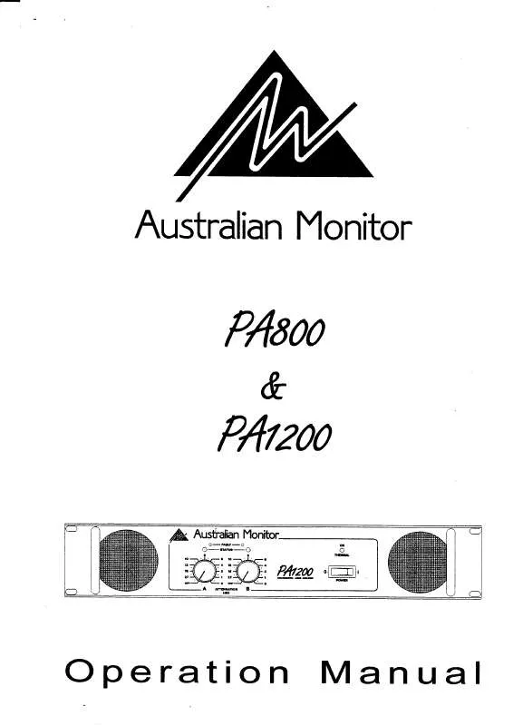 Mode d'emploi AUSTRALIAN MONITOR PA800