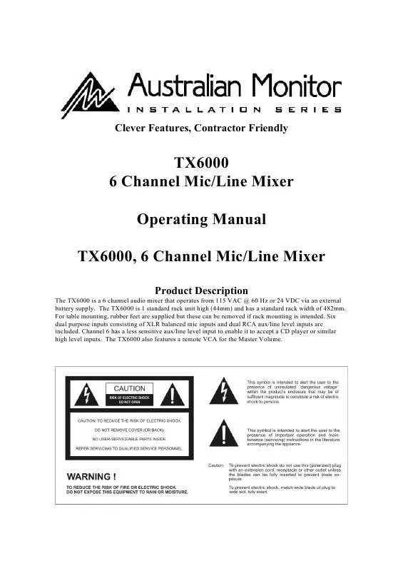 Mode d'emploi AUSTRALIAN MONITOR TX6000