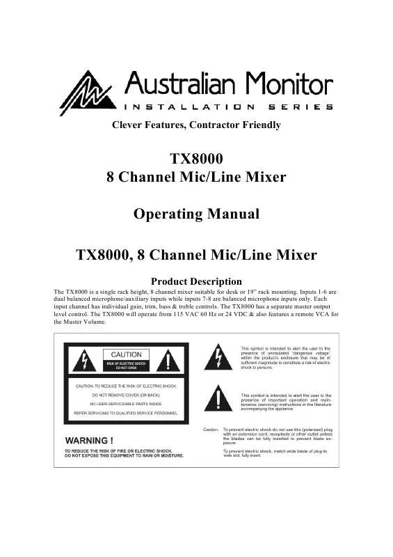 Mode d'emploi AUSTRALIAN MONITOR TX8000