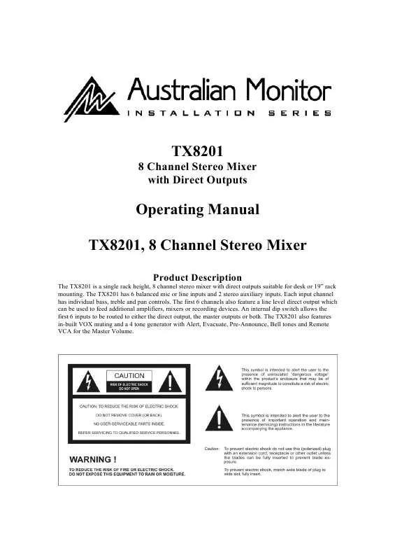 Mode d'emploi AUSTRALIAN MONITOR TX8201 WITH VCA