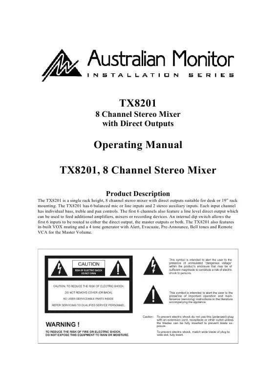 Mode d'emploi AUSTRALIAN MONITOR TX8201