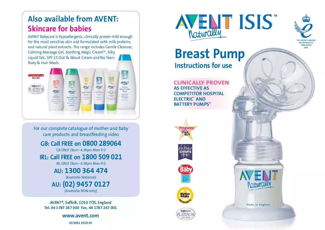 Mode d'emploi AVENT ISIS BREAST PUMP