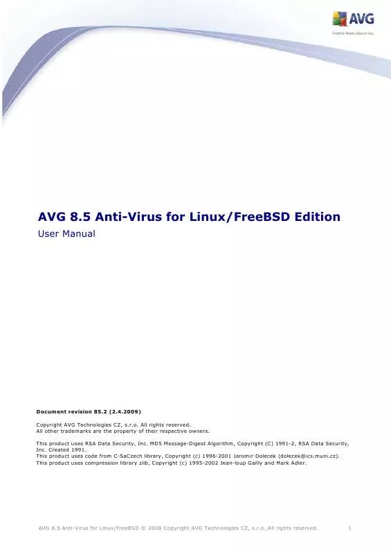 Mode d'emploi AVG 8.5 ANTI-VIRUS FOR LINUX/FREEBSD EDITION