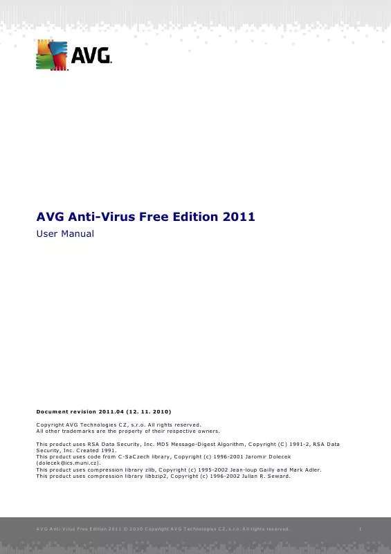 Mode d'emploi AVG ANTI-VIRUS FREE EDITION 2011