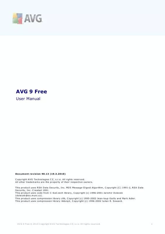 Mode d'emploi AVG ANTI-VIRUS FREE EDITION 9.0