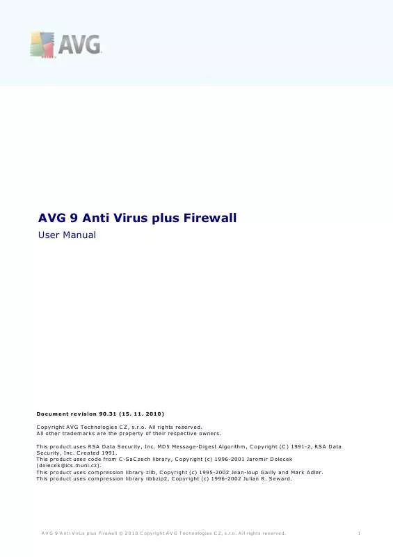 Mode d'emploi AVG ANTI-VIRUS PLUS FIREWALL 9.0