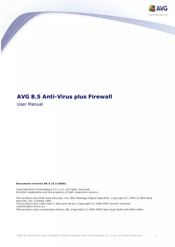 Mode d'emploi AVG AVG 8.5 ANTI-VIRUS PLUS FIREWALL