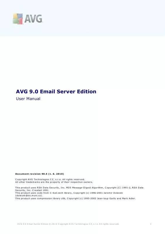 Mode d'emploi AVG AVG 9.0 EMAIL SERVER EDITION