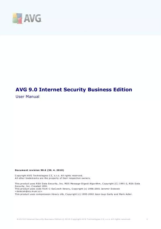 Mode d'emploi AVG AVG 9.0 INTERNET SECURITY BUSINESS EDITION