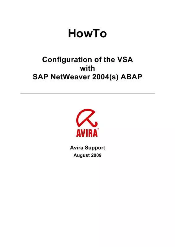 Mode d'emploi AVIRA ANTIVIR VSA FOR SAP NETWEAVER 2004 ABAP