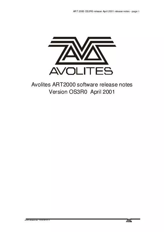 Mode d'emploi AVOLITES ART 2000 V OS3R0