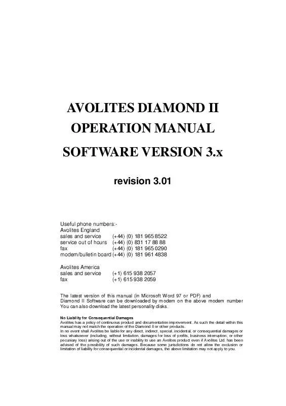 Mode d'emploi AVOLITES DIAMOND II V 3.01