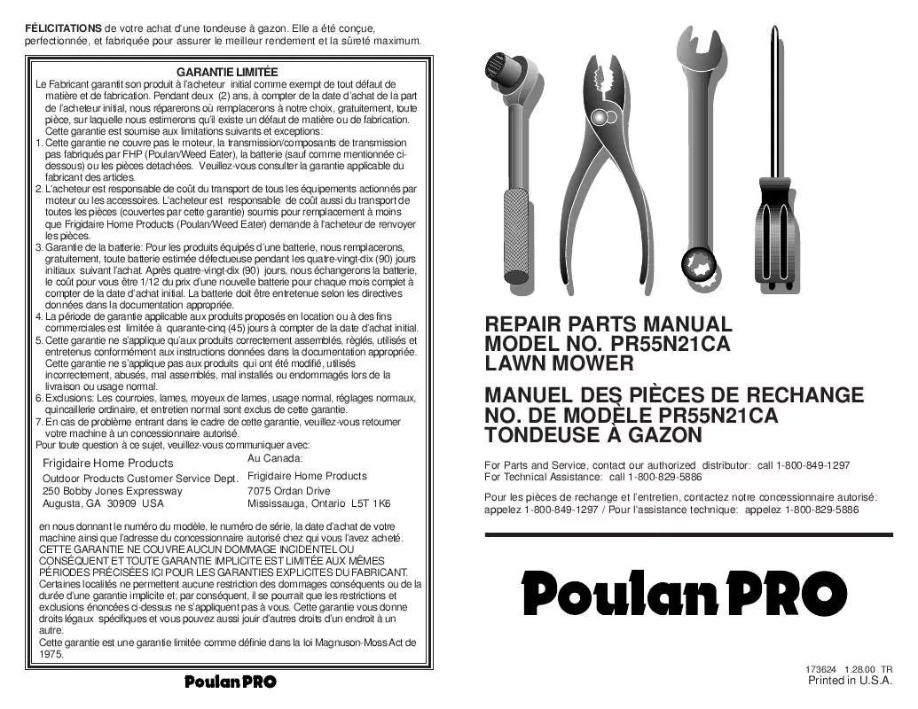 Mode d'emploi AYP PR55N21CA-POULAN-PRO
