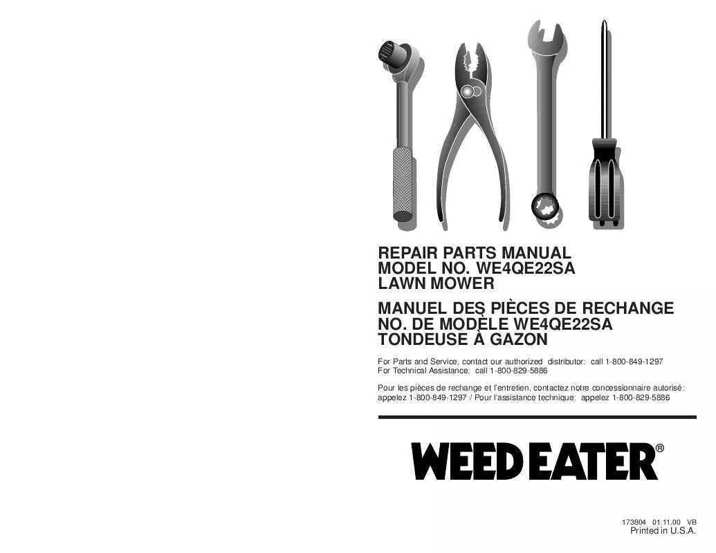 Mode d'emploi AYP WE4QE22SA-WEEDEATER