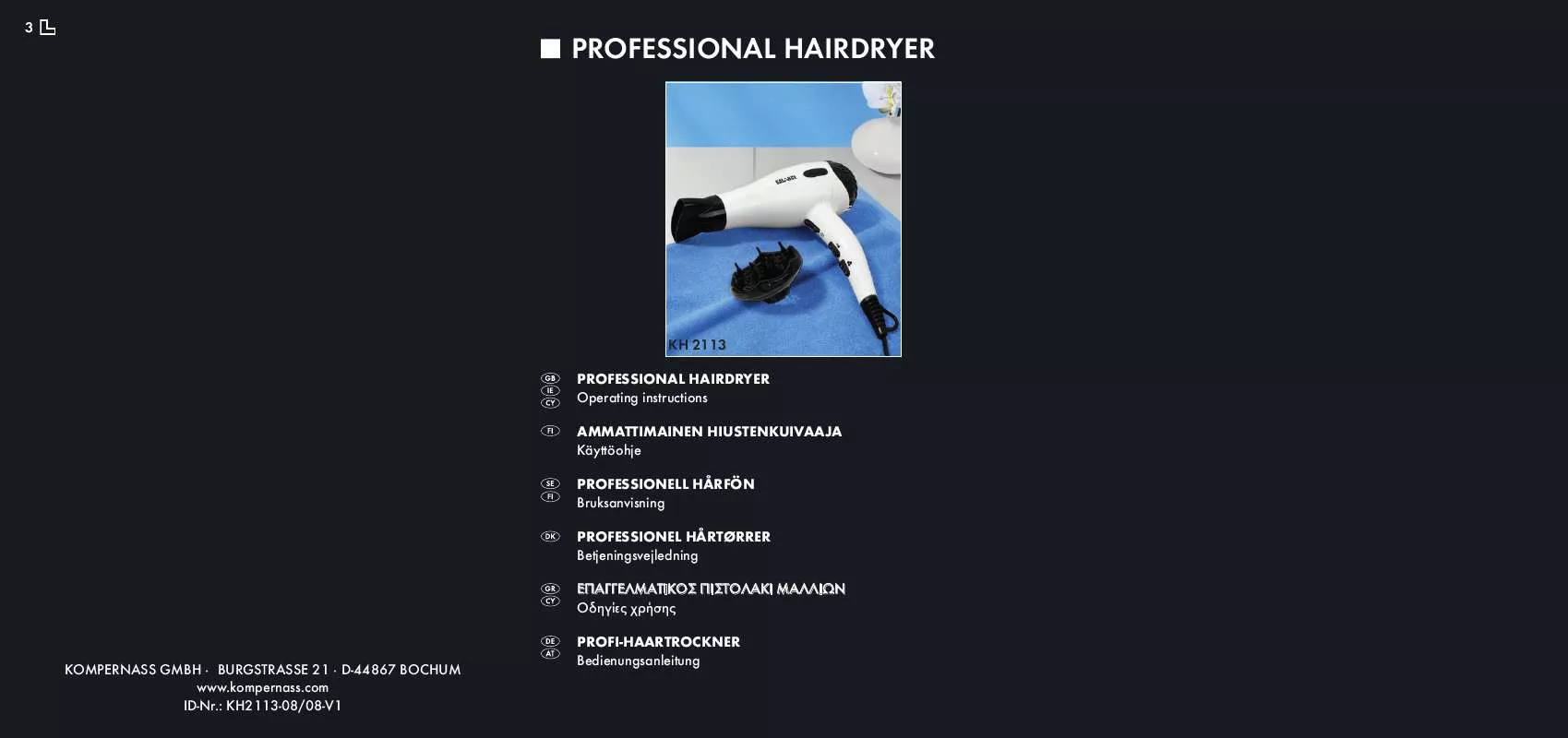 Mode d'emploi BALANCE KH 2113 PROFESSIONAL HAIR DRYER