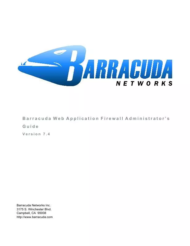 Mode d'emploi BARRACUDA BARRACUDA WEB APPLICATION FIREWALL