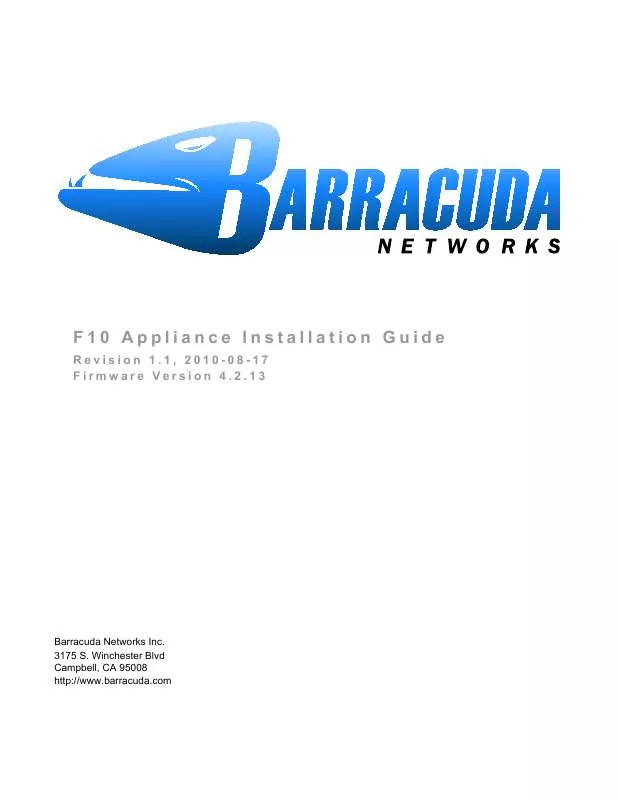 Mode d'emploi BARRACUDA F10 APPLIANCE REV 1.1