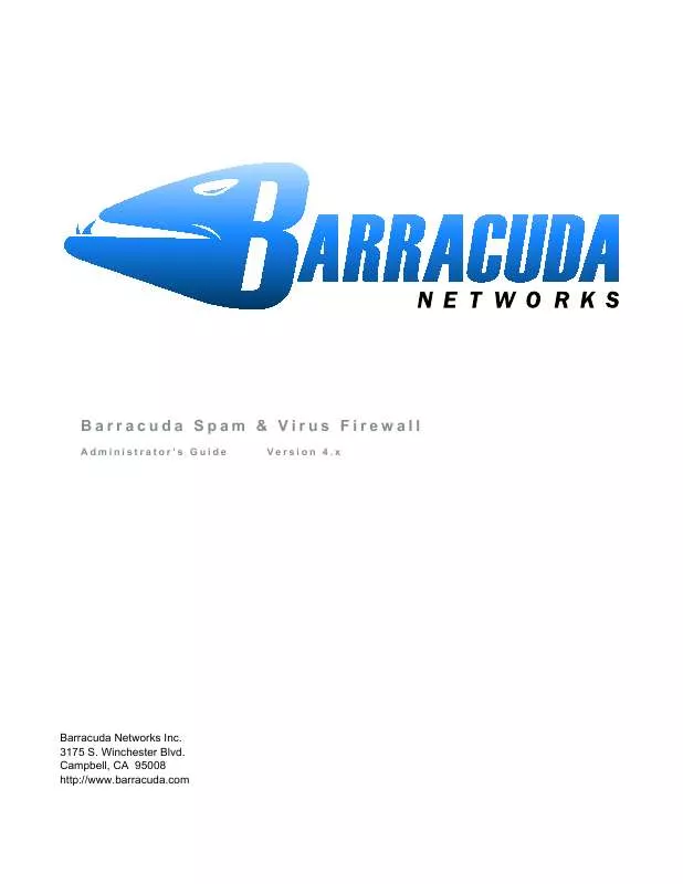 Mode d'emploi BARRACUDA SPAM VIRUS FIREWALL V4.1 ADMINISTRATOR GUIDE