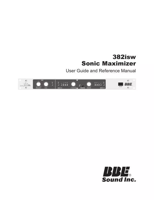 Mode d'emploi BBE SOUND 382ISW SONIC MAXIMIZER