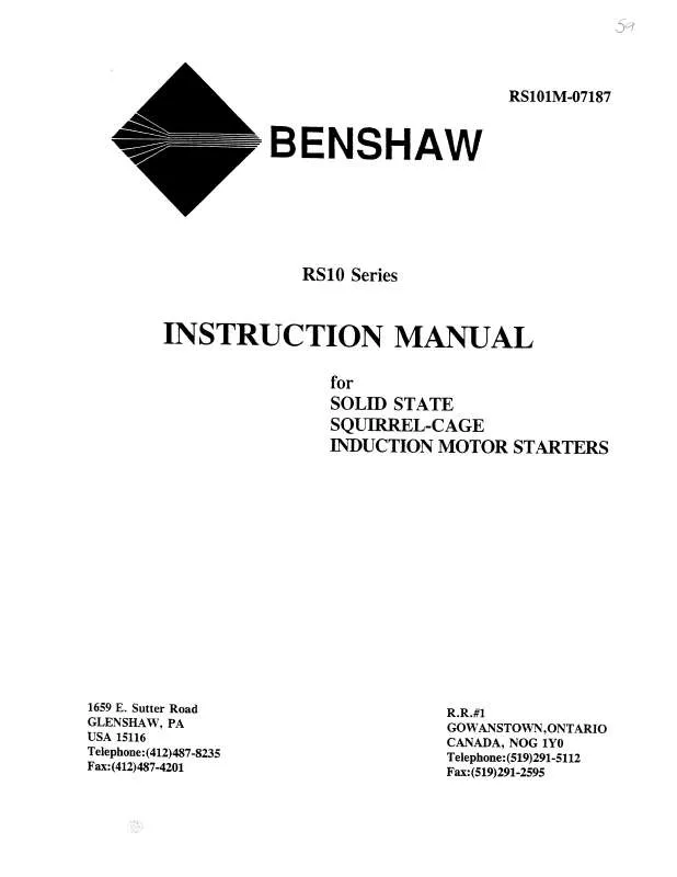 Mode d'emploi BENSHAW RS10