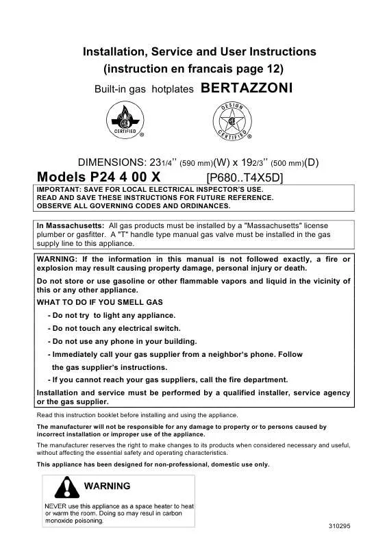 Mode d'emploi BERTAZZONI P24 4 00 X