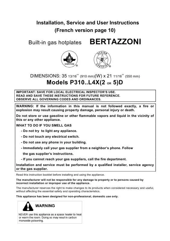 Mode d'emploi BERTAZZONI P310..L4X2D