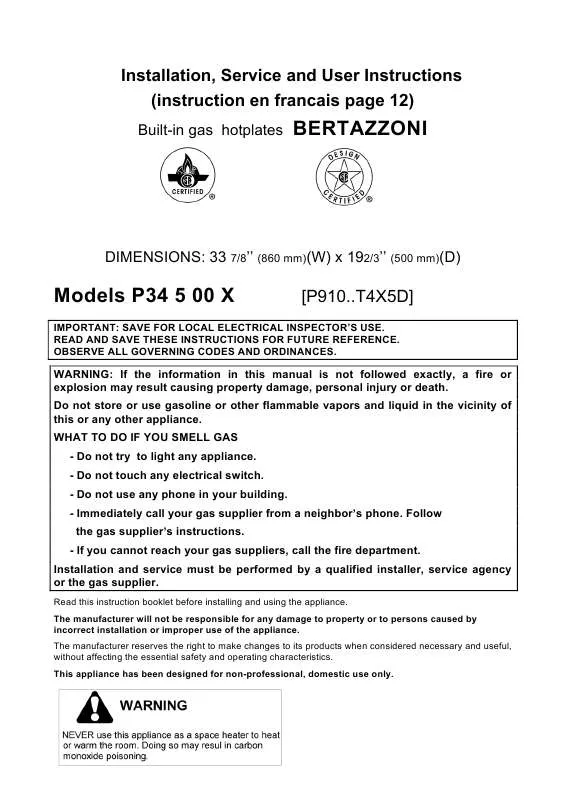 Mode d'emploi BERTAZZONI P34 5 00 X