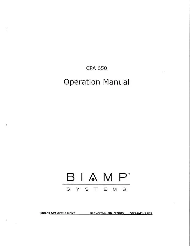 Mode d'emploi BIAMP CPA 650