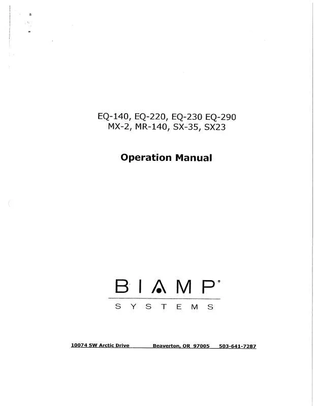 Mode d'emploi BIAMP EQ-140, EQ-220, EQ-230, EQ-290 MX-2, MR-140, SX-35, SX23