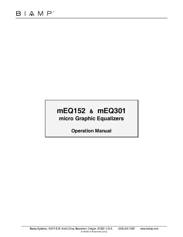 Mode d'emploi BIAMP MEQ301-MEQ152