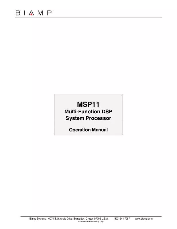 Mode d'emploi BIAMP MSP11
