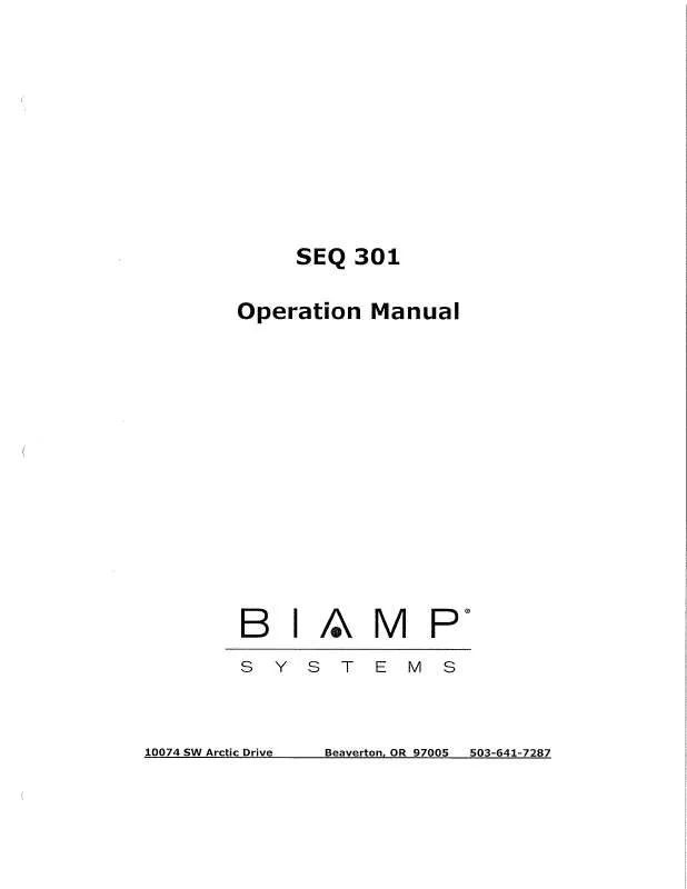 Mode d'emploi BIAMP SEQ 301 M2-V