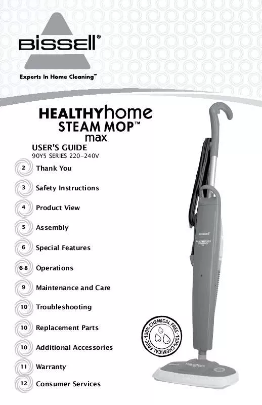 Mode d'emploi BISSELL HEALTHY HOME STEAM MOP MAX