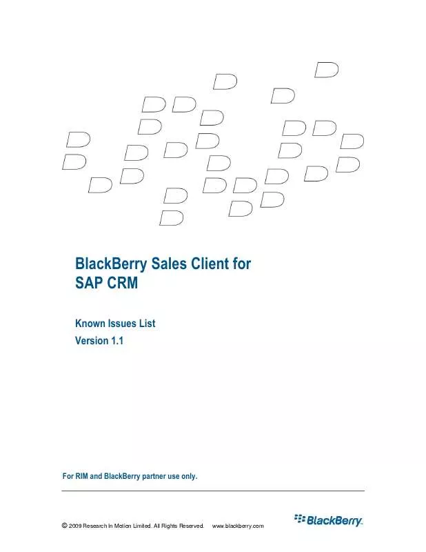 Mode d'emploi BLACKBERRY SALES CLIENT FOR SAP CRM