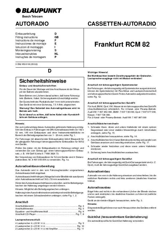 Mode d'emploi BLAUPUNKT FRANKFURT RCM82